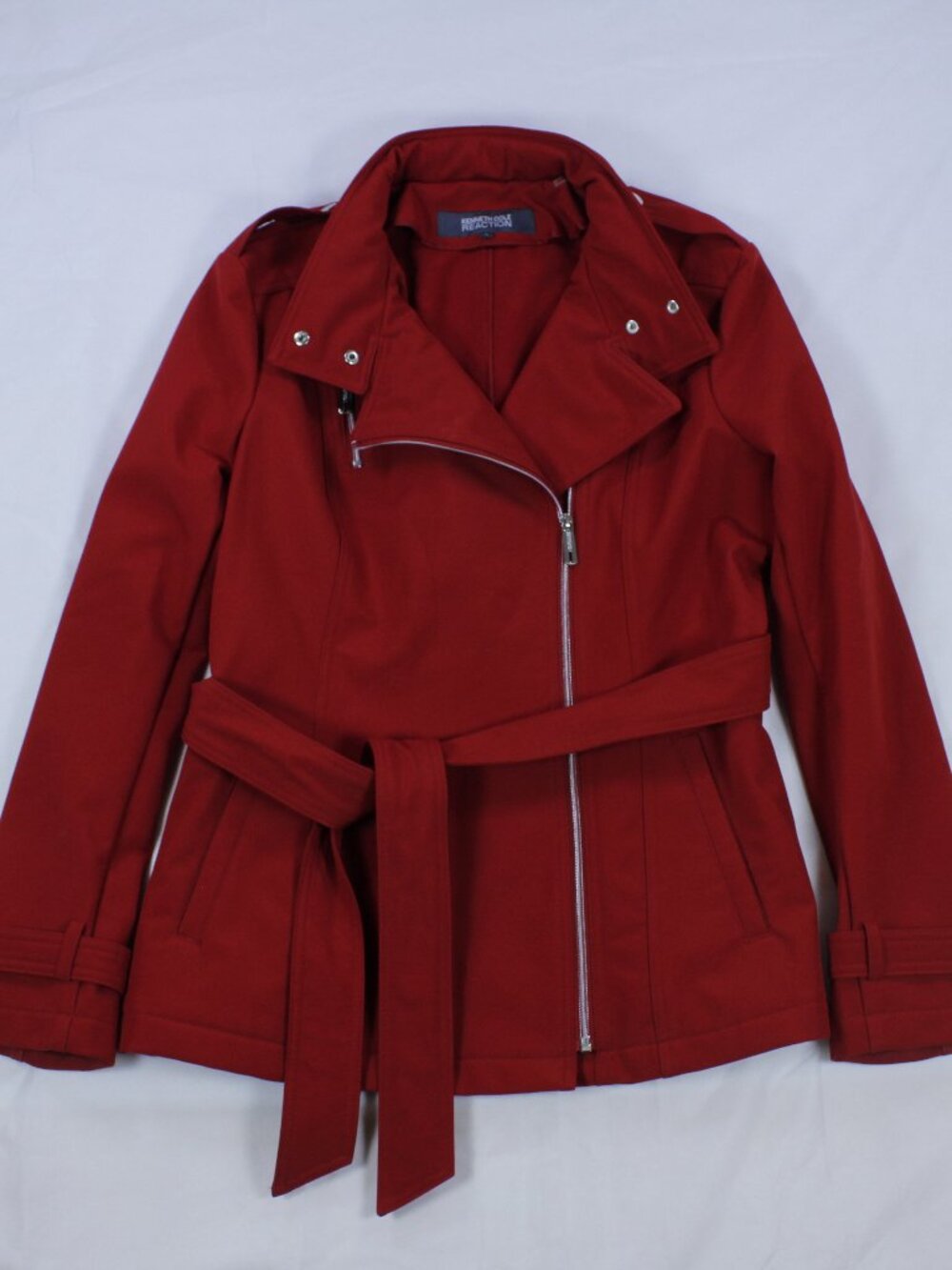 Kenneth Cole Reaction Red Belted Trench-Style‎ Jacket - Size L